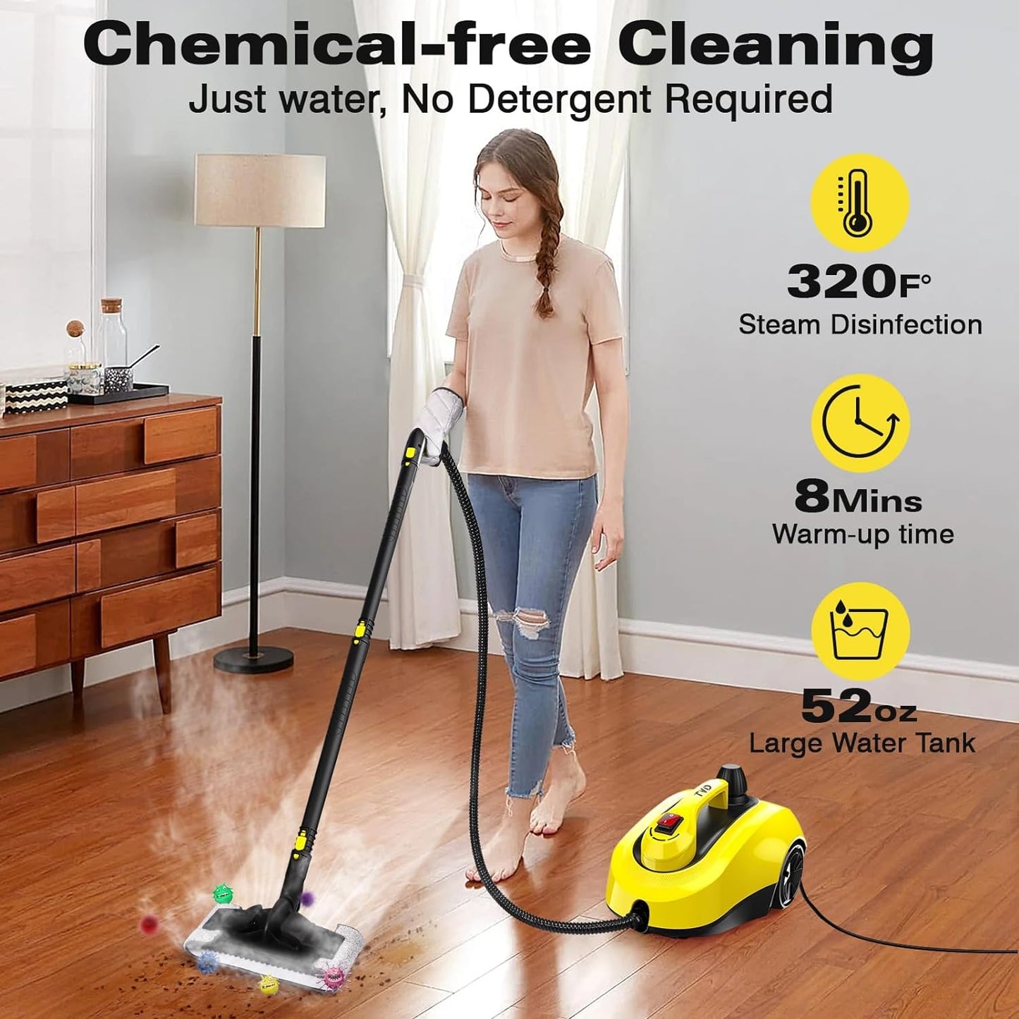 Steam Cleaner, Heavy Duty Canister Steamer with 28 Accessories, Steam Mop with 5M Extra-Long Power Cord for Home Floor Cleaning, Grout, Wallpaper Removal, Upholstery, Car Detailing