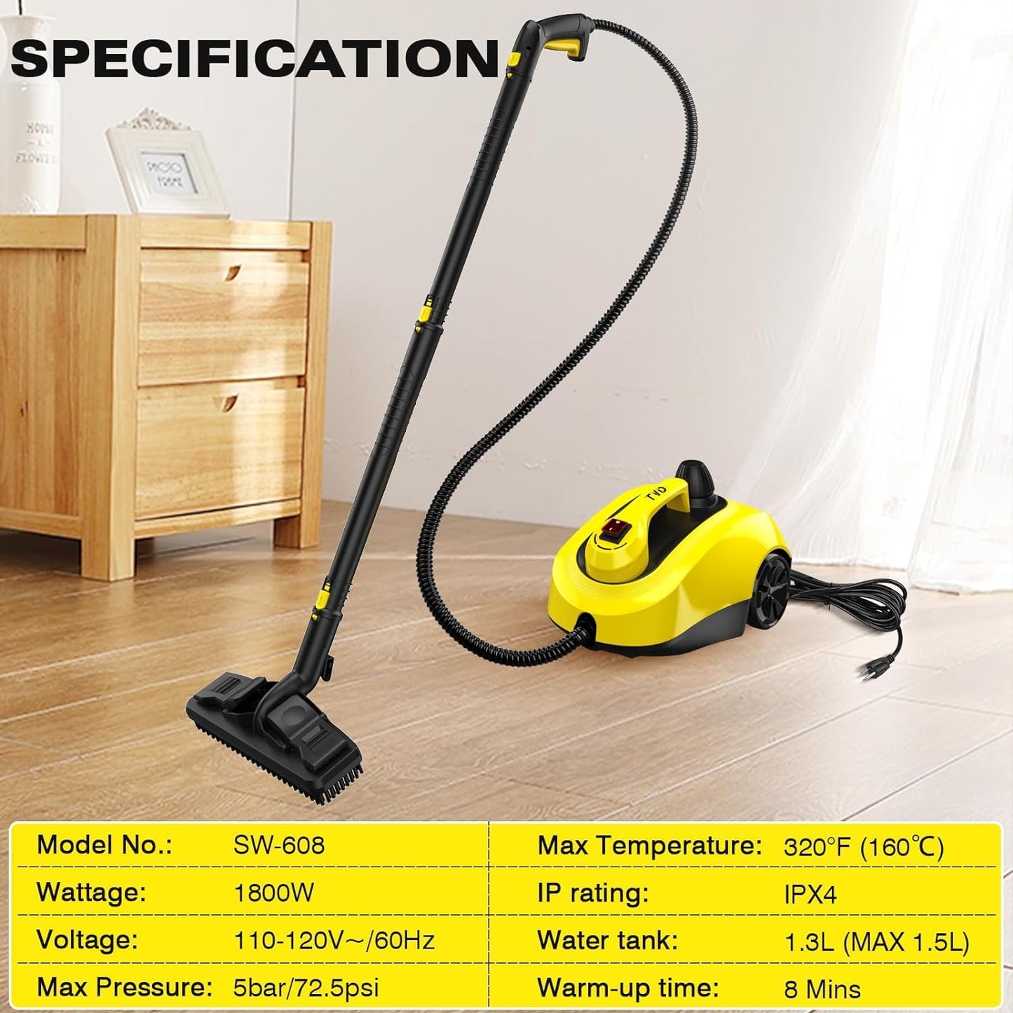 Steam Cleaner, Heavy Duty Canister Steamer with 28 Accessories, Steam Mop with 5M Extra-Long Power Cord for Home Floor Cleaning, Grout, Wallpaper Removal, Upholstery, Car Detailing