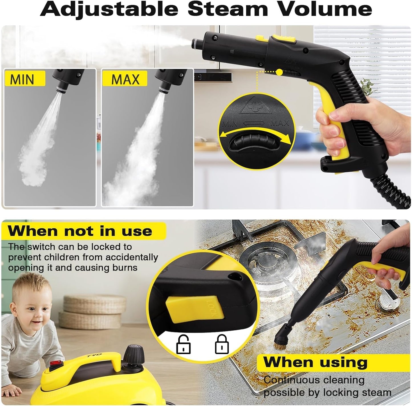 Steam Cleaner, Heavy Duty Canister Steamer with 28 Accessories, Steam Mop with 5M Extra-Long Power Cord for Home Floor Cleaning, Grout, Wallpaper Removal, Upholstery, Car Detailing