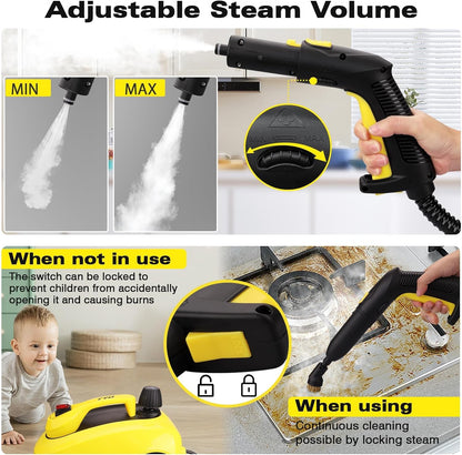 Steam Cleaner, Heavy Duty Canister Steamer with 28 Accessories, Steam Mop with 5M Extra-Long Power Cord for Home Floor Cleaning, Grout, Wallpaper Removal, Upholstery, Car Detailing